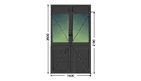 Алюминиевая входная двухстворчатая дверь 1400х2500 - фото - 4